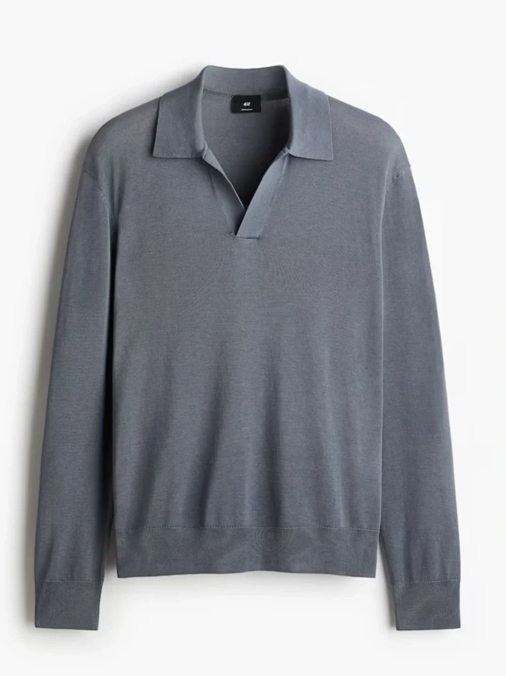 NWT H&M Men Premium Selection Fine Knit Long Sleeve Polo Shirt Small Grey Silk